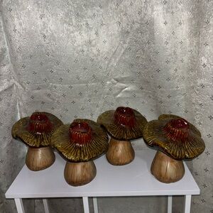 Set of 4, Ceramic Mushroom Decor